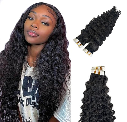 Tape-in Hair Extensiona-Deepwave-Tape ins-24in