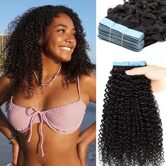 Tape-in Hair Extensiona-Kinky Curly-Tape ins-24in